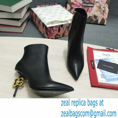 Dolce  &  Gabbana Thin Heel 10.5cm Leather Ankle Boots Black with Baroque DG Heel 2021